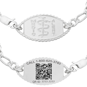 QR Code Figaro Classic Medical ID Bracelet Sterling Silver